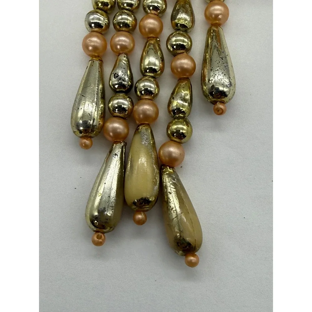 Vintage Faux Pearl Beaded Big Bow Dangle Hair Barrette French Clip Peach Gold
